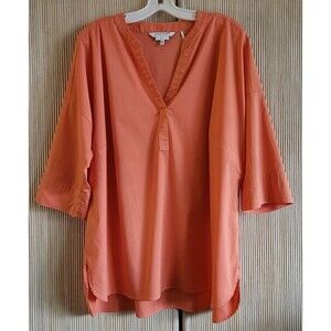 Foxcroft Women's Blouse Size 18W Orange Pullover Short Sleeve Non-Iron Stretch
